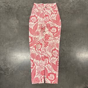 Vintage Y2K 90s Floral Pink White Tropical High Waisted Straight Leg Pants 7/ 25